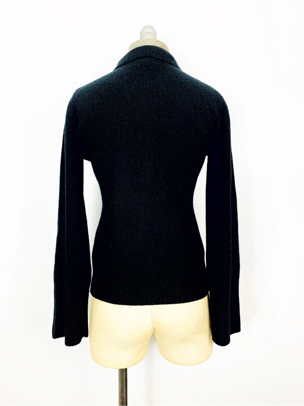 J.Crew Milano Stitch Sweater XL Black Collared Button Front Cinched Waist Luxury